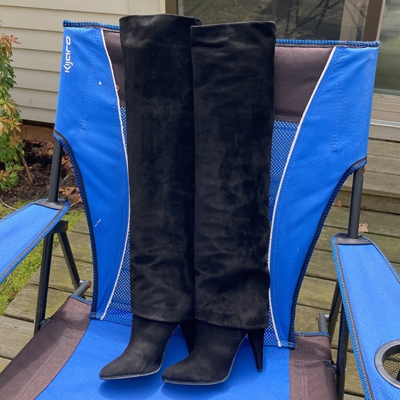 Black Suede OTK Heeled Boots - Picture 14 of 14